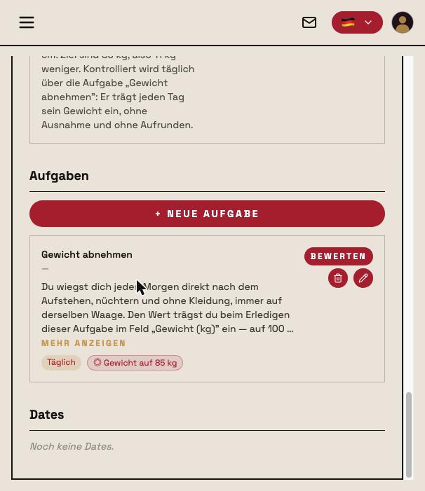 Angelegte Aufgabe auf dem Profil des Dieners
