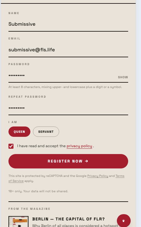 Registrierungsformular auf der Startseite